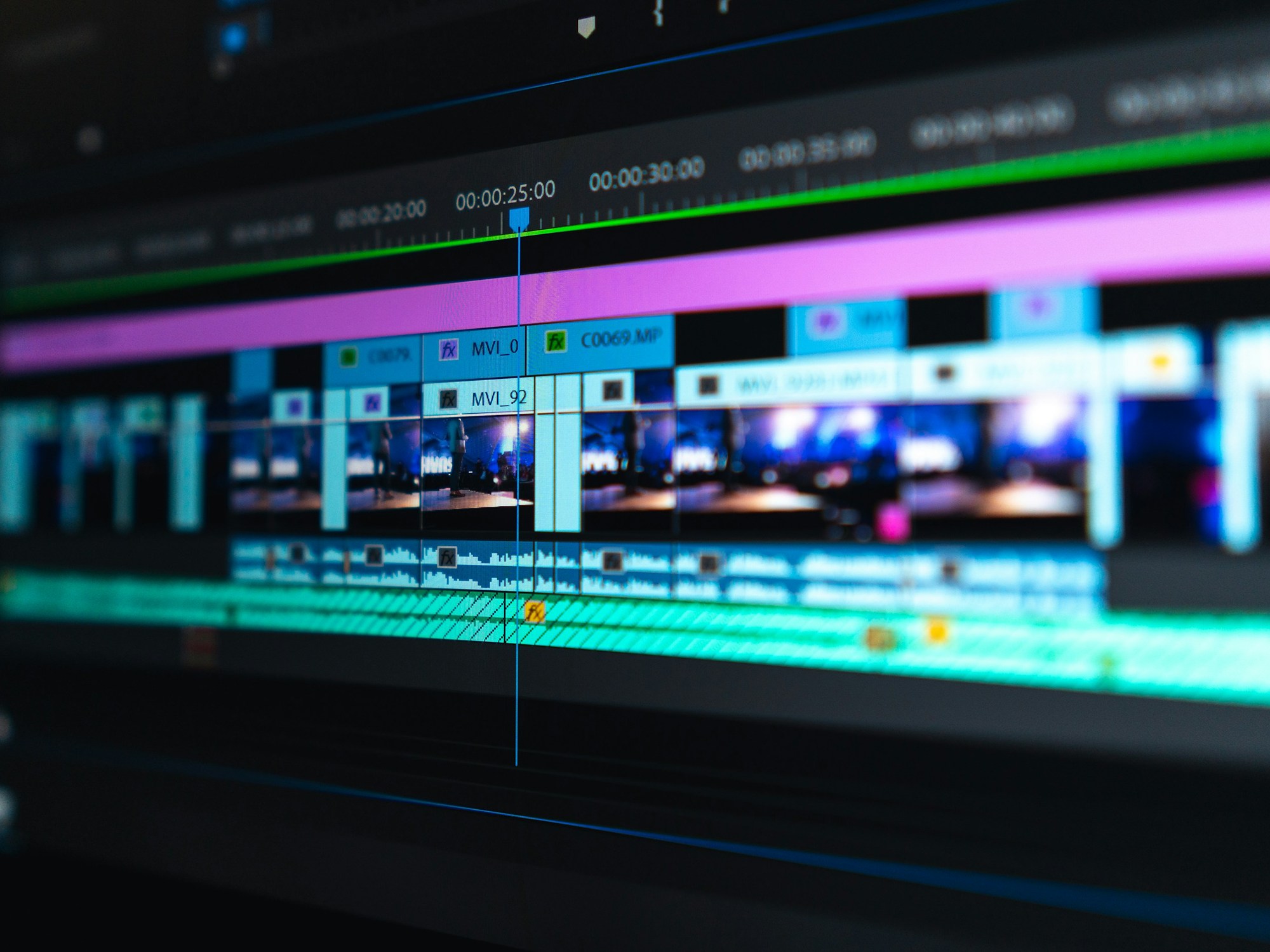 A video editing timeline on a screen