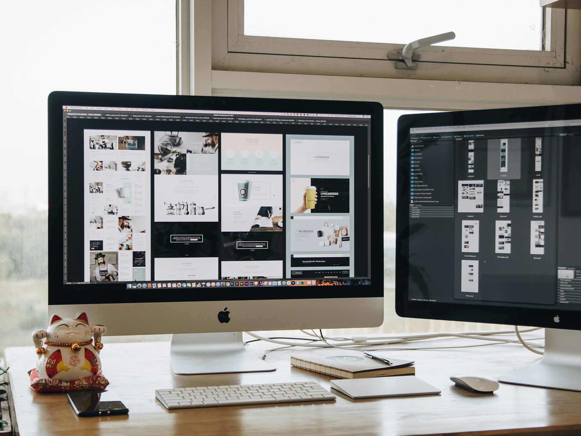 Two desktop screens showing website layouts
