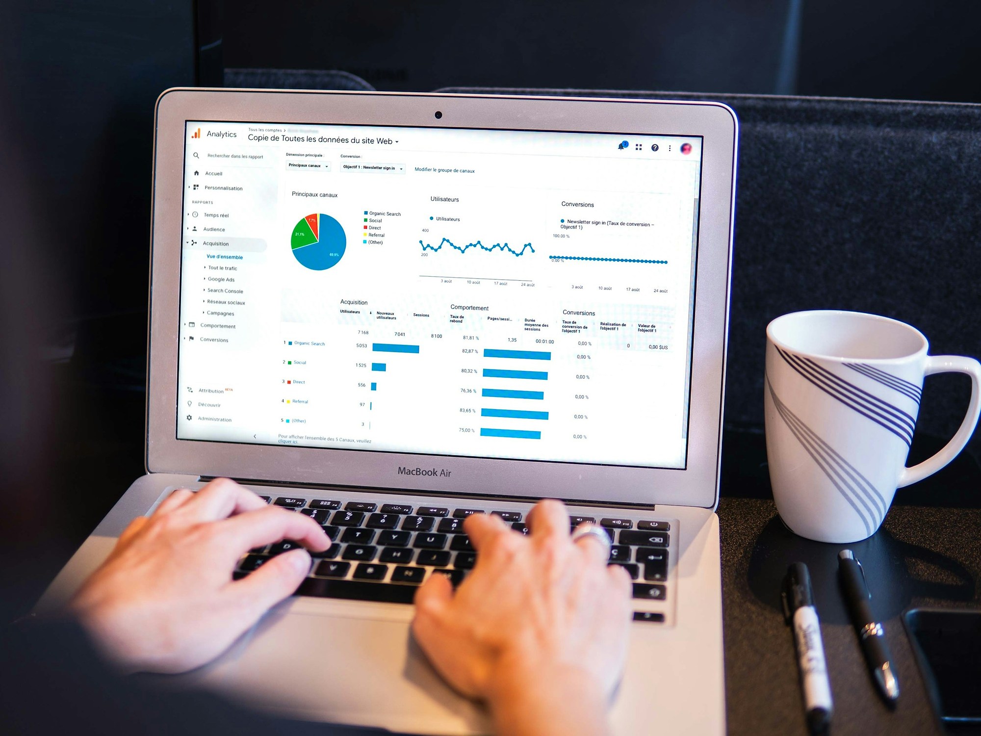 A laptop showing search analytics